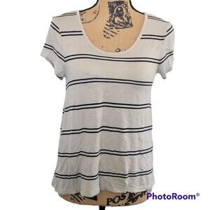 Small Armani Exchange tuxedo tail tan & black striped short sleeve knit top